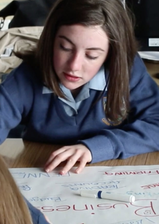 Close up of student working on a poster
