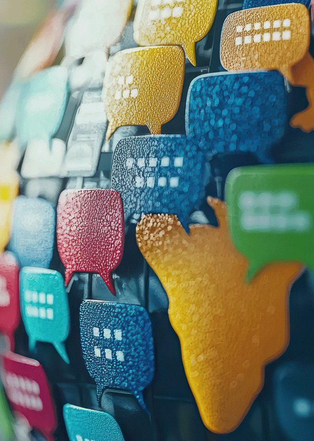 Colorful speech bubbles forming a globe