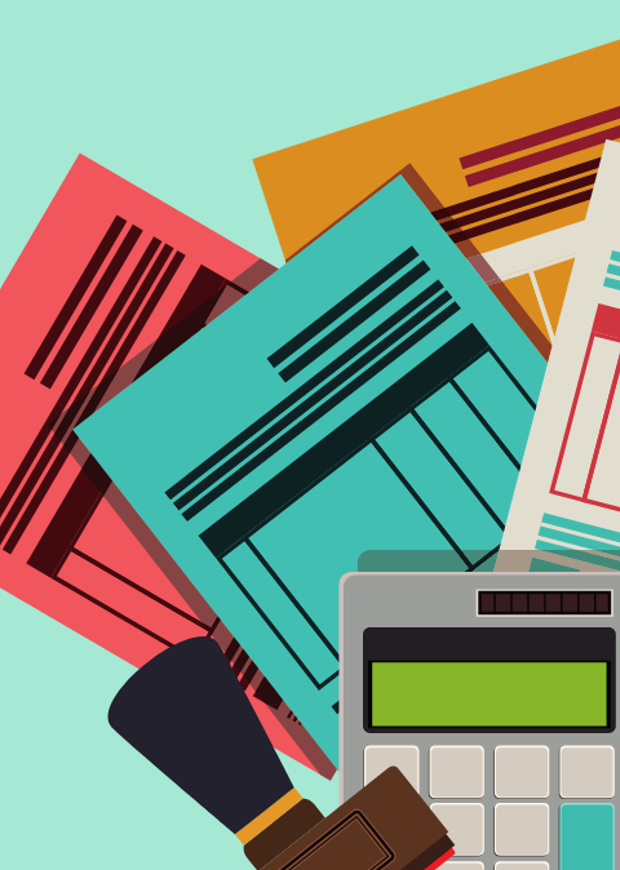 Illustration of calculator and finance sheets