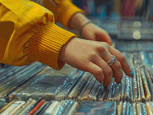 Girl selecting music