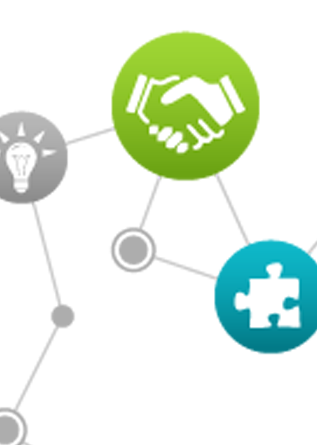 Illustration showing images associated with self-directed learning, enterprise, work and the community