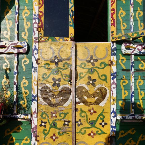 Photograph of a painted traveller wagon